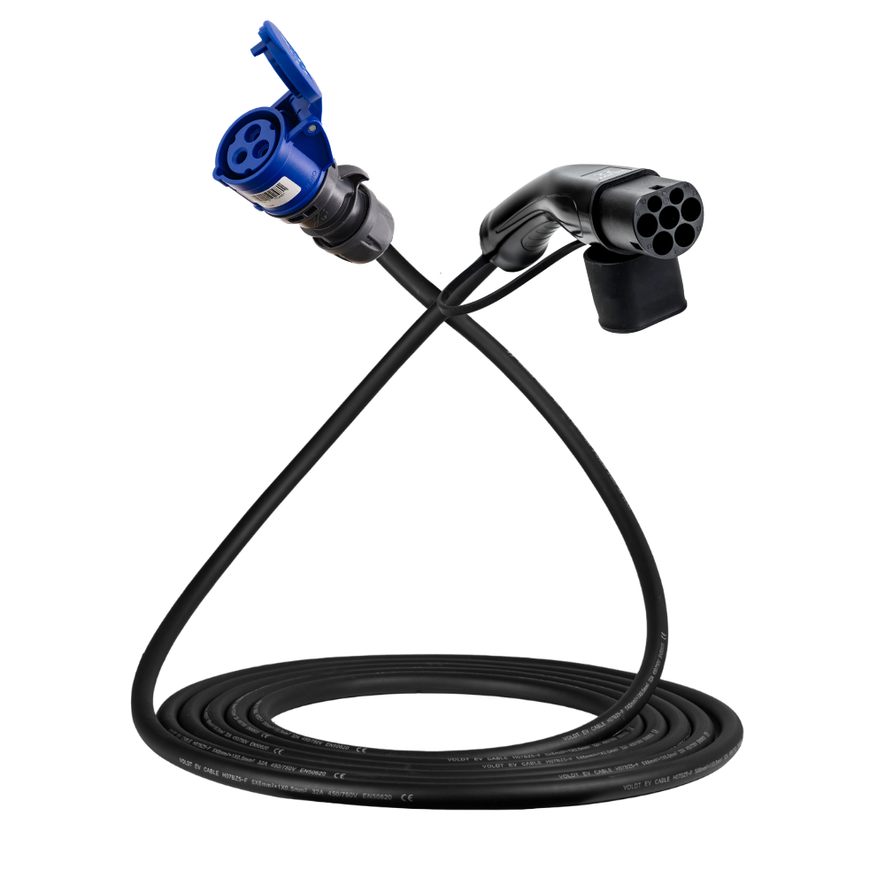 Cavo adattatore tipo 2 (lato stazione di ricarica) su presa commando blu a 3 poli