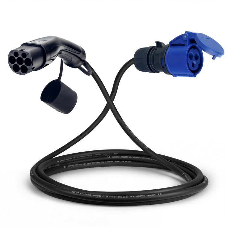 Cavo adattatore tipo 2 (lato stazione di ricarica) su presa commando blu a 3 poli